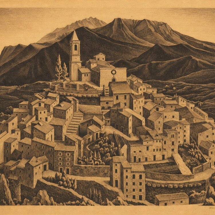 Goriano Sicoli in Abruzzo dipinto da Escher | © Wikimedia