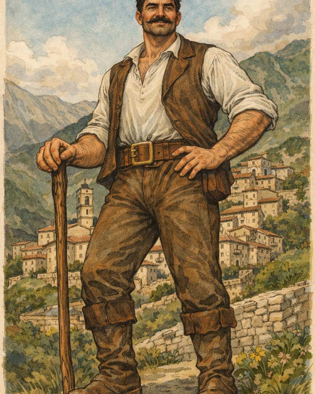 Disegno del gigante del paese di Acciano | © Immagine generata da IA