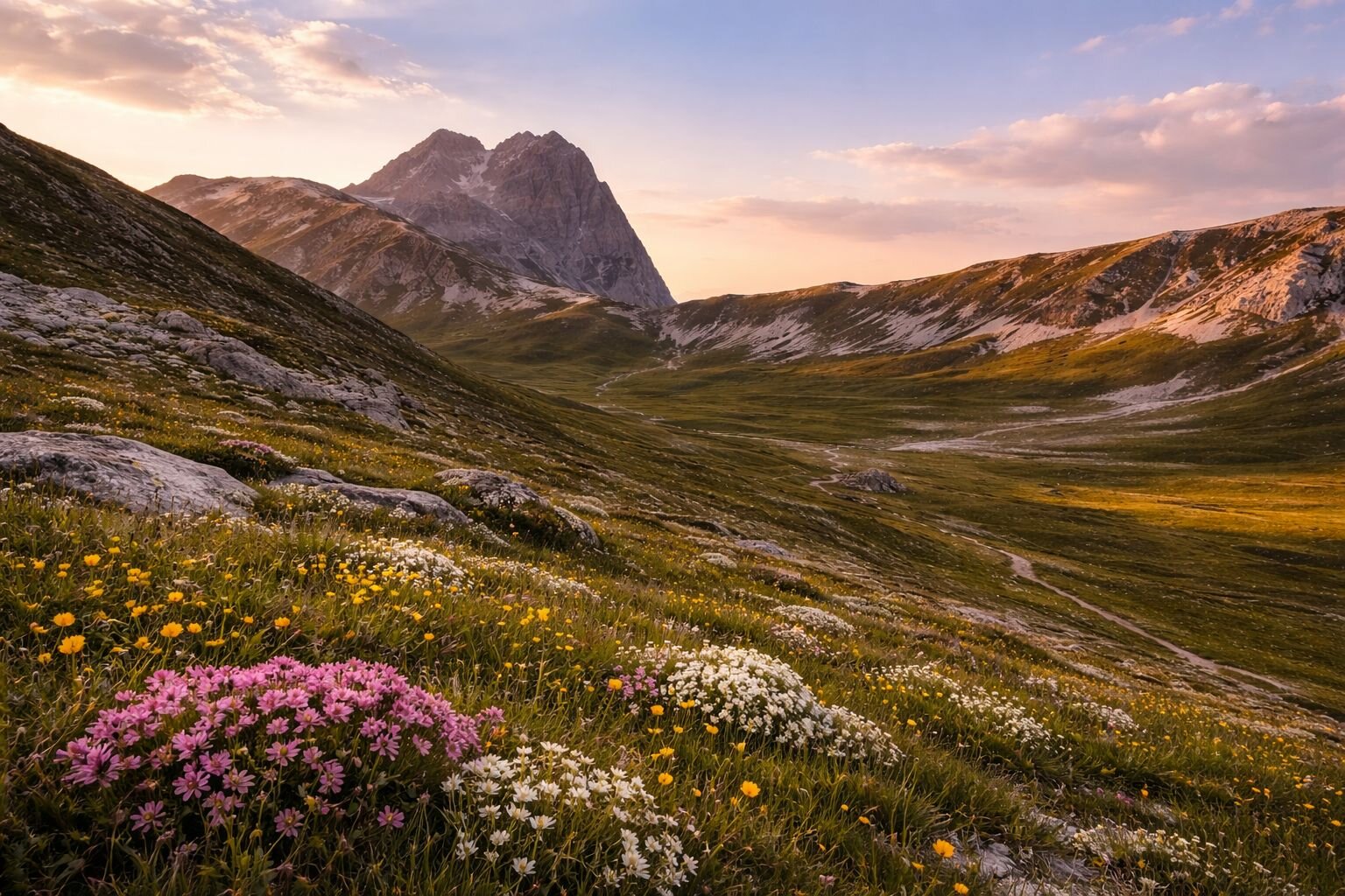 Panoramica del Gran Sasso d'Abruzzo in primavera | © Generata da IA