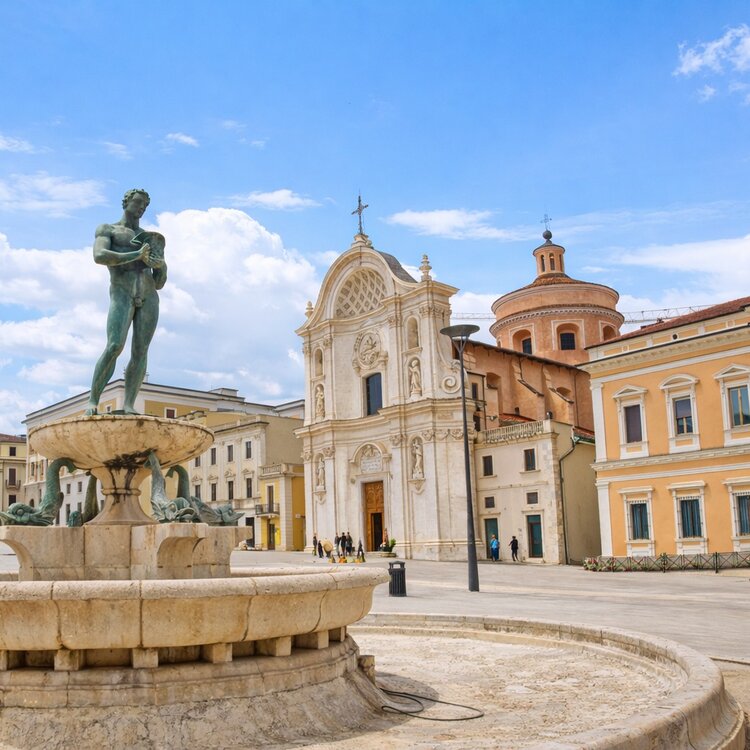 Vista panoramica della piazza centrale a L'Aquila | © Generata da IA
