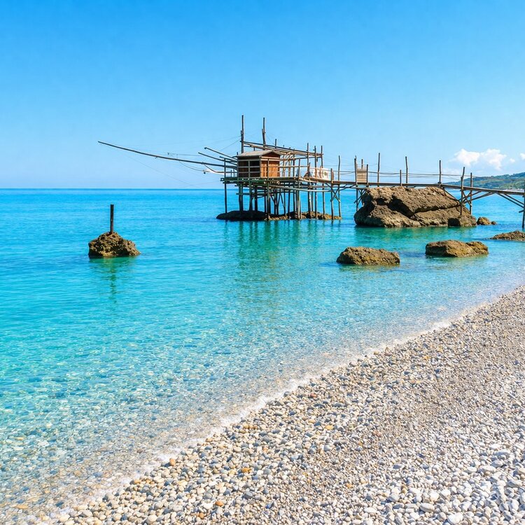 Dettaglio di un trabocco sulla costa abruzzese | © Generato da IA